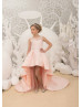 Ivory Lace High Low Pink Lining Flower Girl Dress